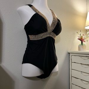 Black & Gold, Sexy V-Neck Halter (XL) but fits like a LG